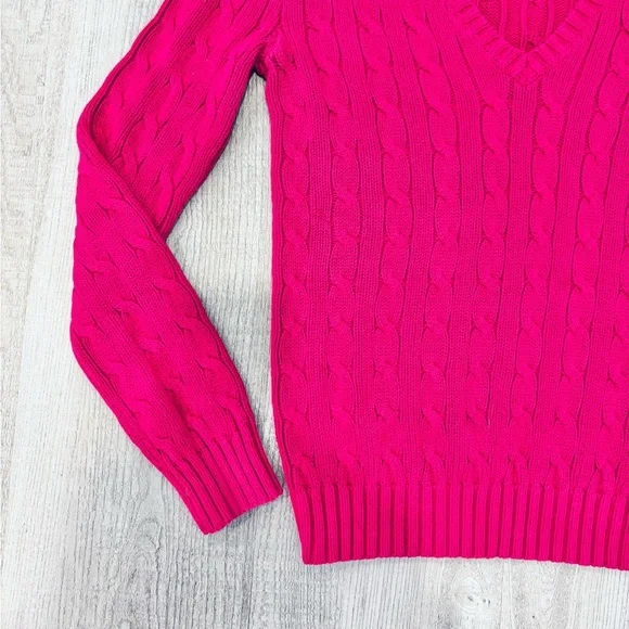 Ralph Lauren Sport Vintage Pink V-Neck Cable Knit Sweater Small - Picture 4 of 5